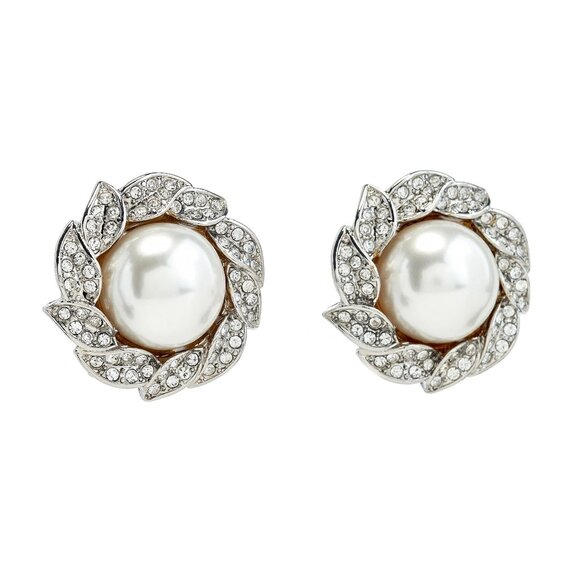 Kenneth Jay Lane Jewelry - Kenneth Jay Lane, Rhinestone and Pearl Ball Clip-On Earrings